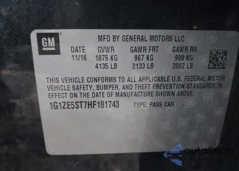 2017 Chevrolet Malibu 1Lt z USA, uszkodzony, nr VIN 1G1ZE5ST7HF181743